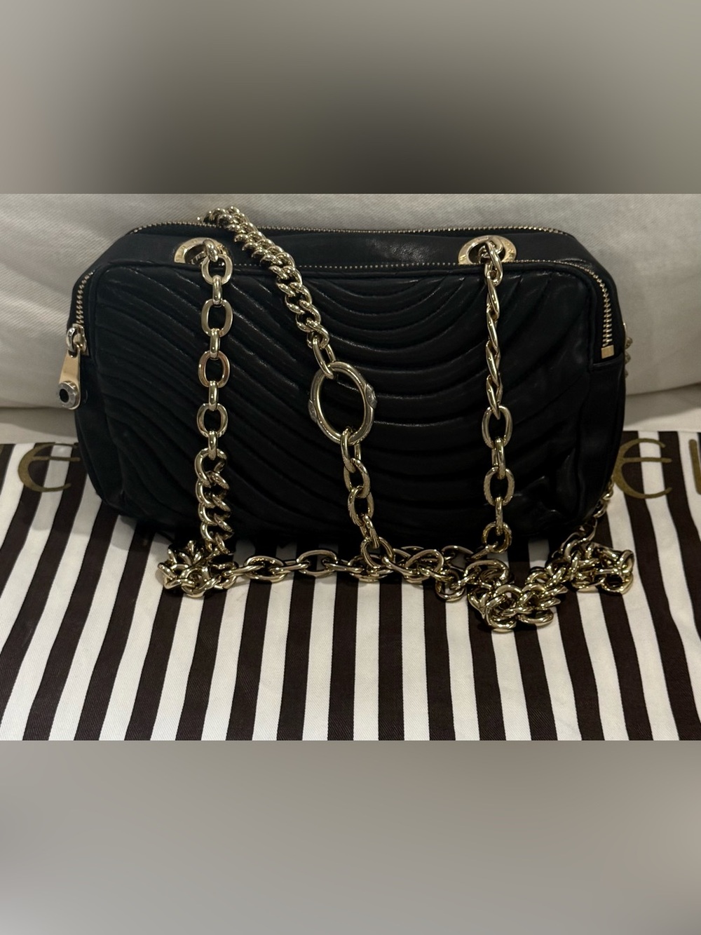 Henri Bendel No.7 Black Quilted Lambskin Convertible Crossbody Bag